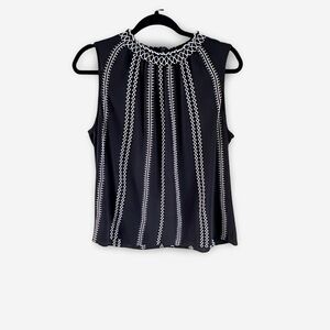 White House Black Market Geometric Black and White Blouse